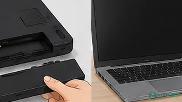 Person testing a laptop on charger power with its removable battery safely taken out.