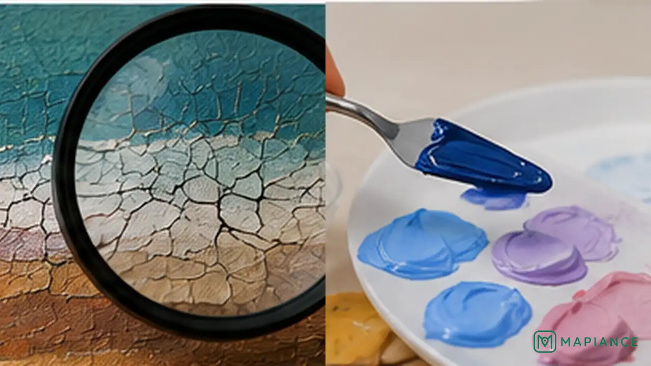 Artist filling a shallow stable crack in acrylic paint with a small amount of flexible acrylic medium.