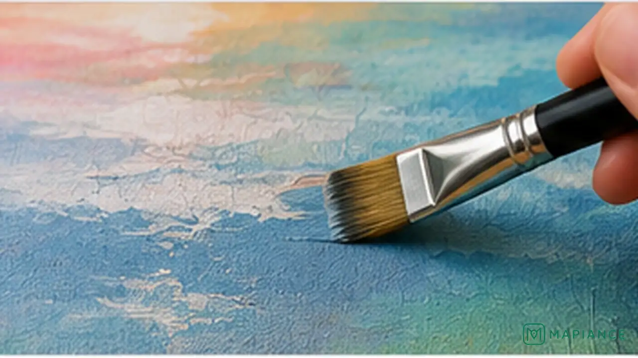 Artist gently removing surface dust around stable acrylic paint cracks with a soft clean brush.
