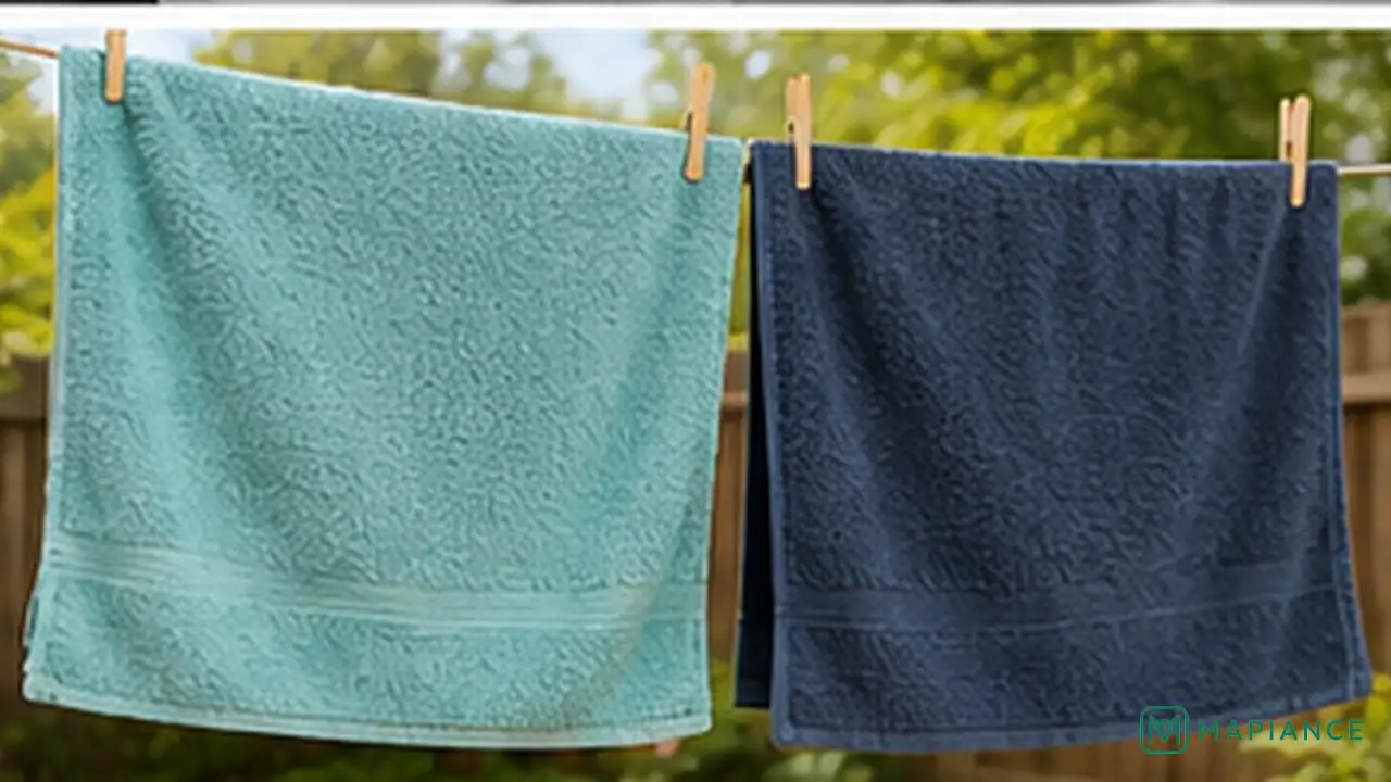 Clean towels drying fully with good airflow before they are folded and stored.