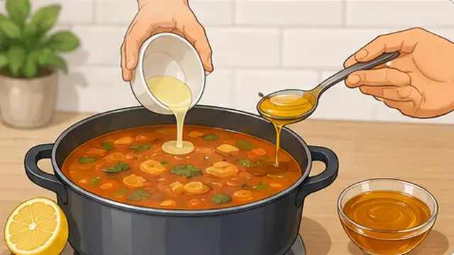 Cook adding a small amount of lemon juice or yogurt to balance the flavor of a salty dish.