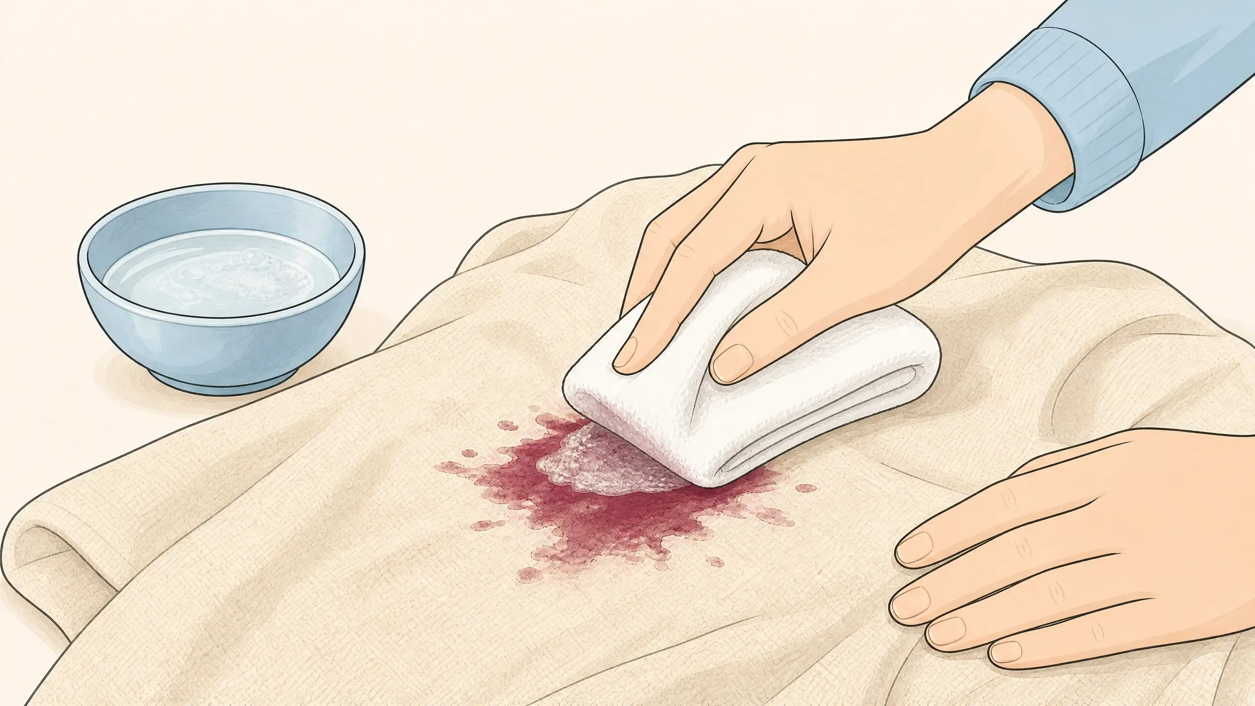 Dish soap and hydrogen peroxide mixture being dabbed onto a wine stain