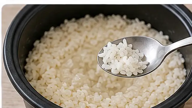 Home cook adding one final small splash of water to rice that is still slightly firm.