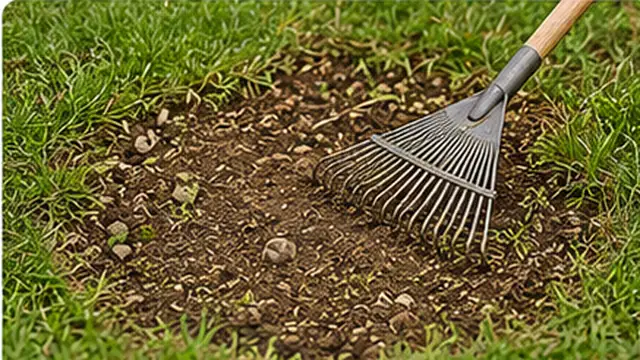 Homeowner inspecting a bare lawn patch and checking the soil and surrounding grass for the cause.