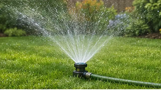 Homeowner lightly watering a lawn and marking sprinkler heads before core aeration.