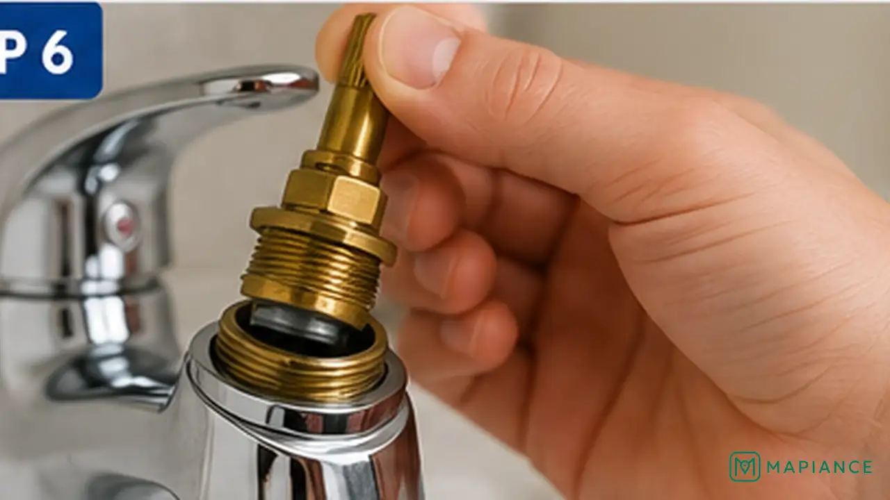 Homeowner reassembling the faucet handle after replacing the worn internal part.