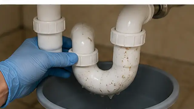Hot tap water running through a cleared drain to wash away loosened residue.
