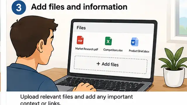 Person adding document and spreadsheet files to a ChatGPT Work task.