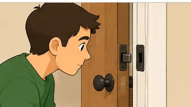 Person adjusting a door strike plate so the latch enters the opening without rubbing.