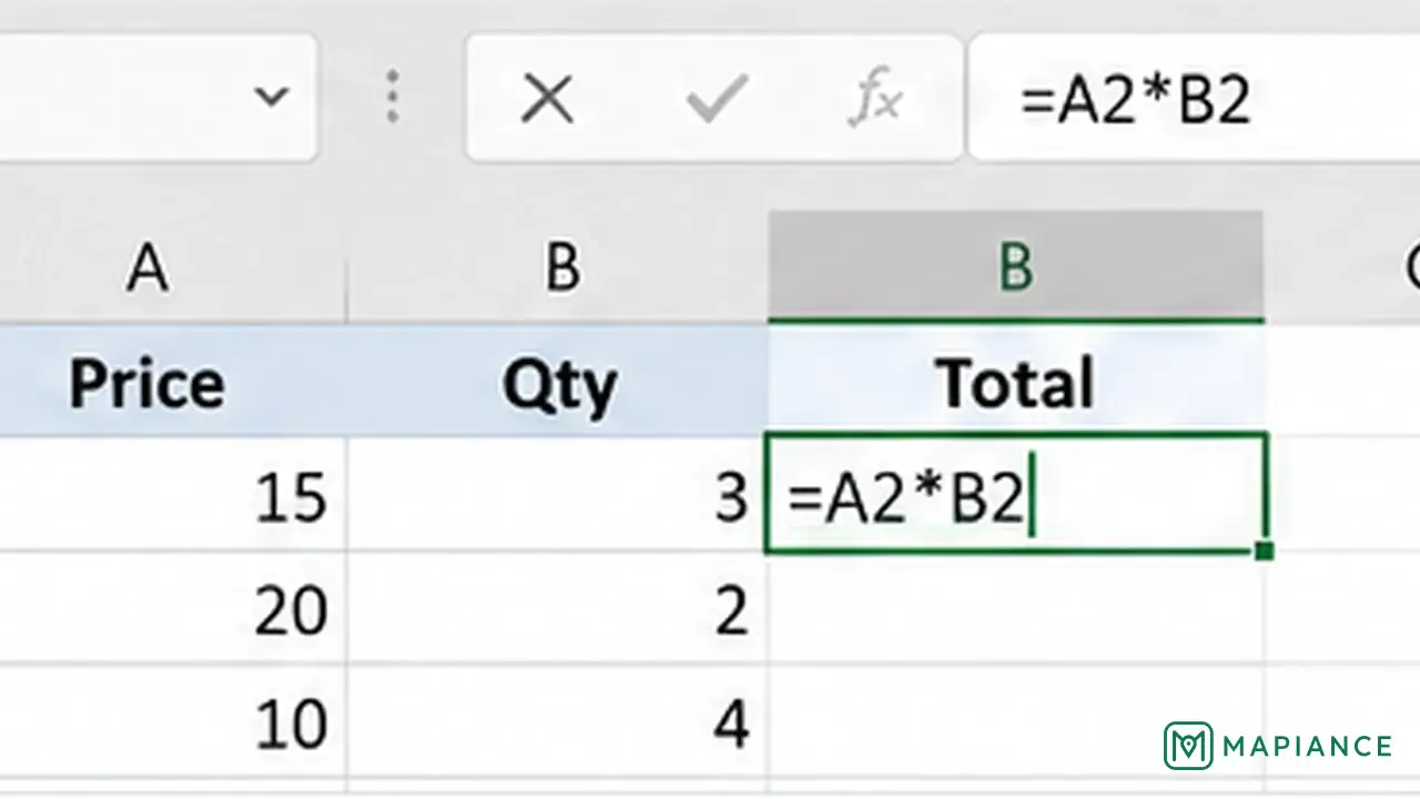 Person checking an Excel formula and its referenced cells for incorrect references or numbers stored as text.