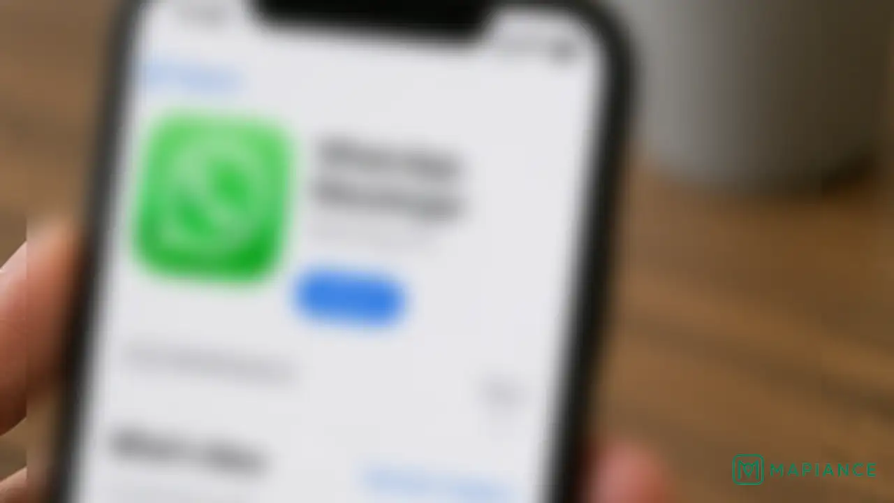 Person checking for a WhatsApp update and automatic phone date and time settings.