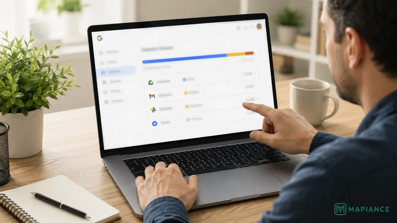 Person checking Google Account storage while troubleshooting missing Gmail messages.