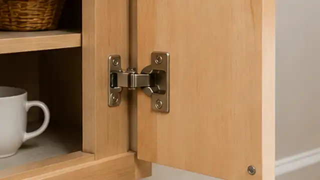 Person checking inside a cabinet for an obstruction that prevents the door from closing.