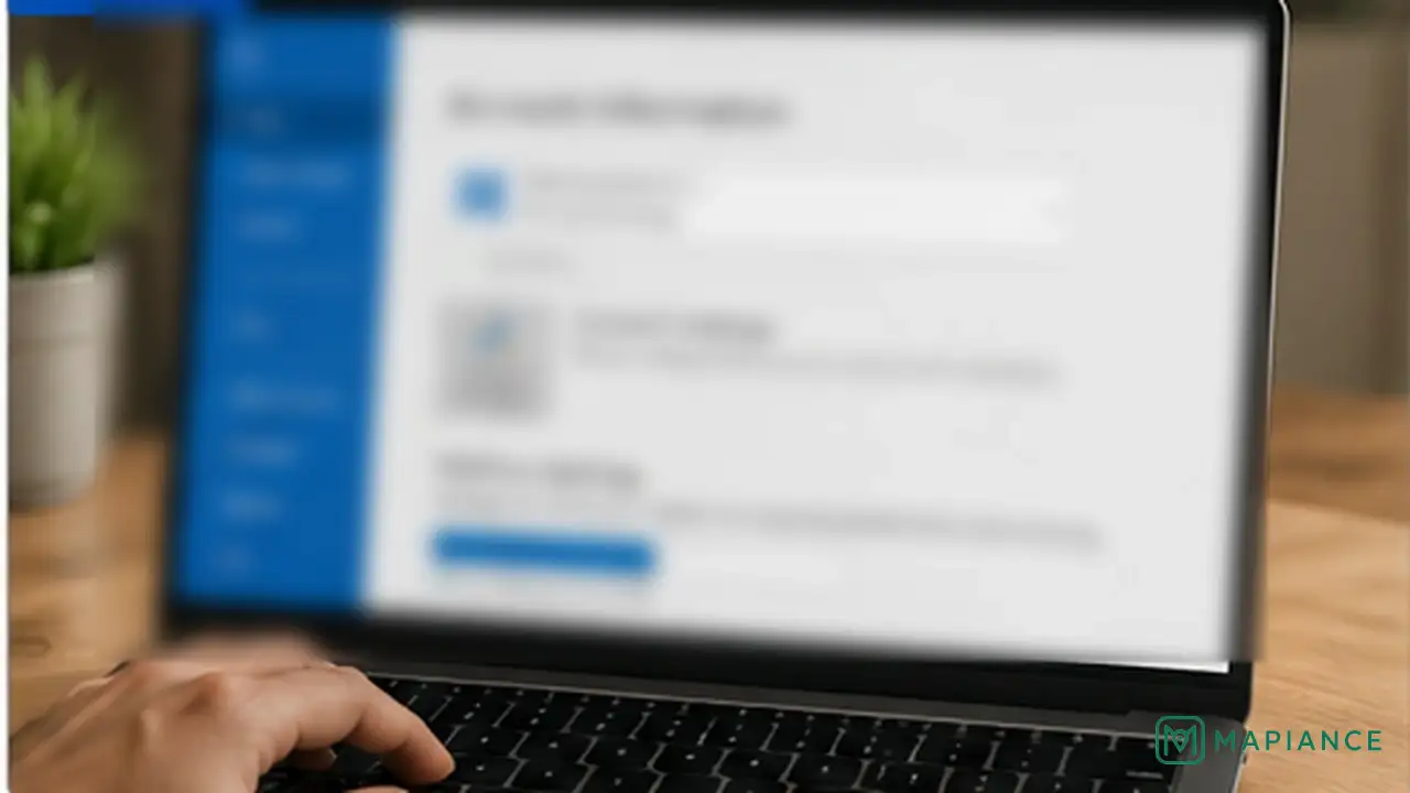 Person checking Outlook account sign-in and cloud storage on a laptop.