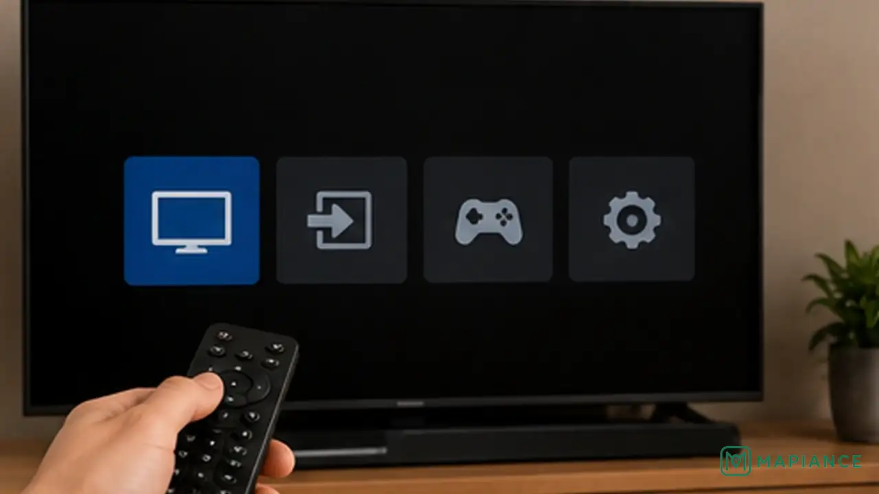 Person checking the TV input and home screen to confirm whether the display itself is working.