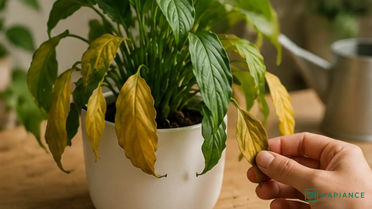 Person checking wet potting soil and drainage to confirm that a houseplant has been overwatered.