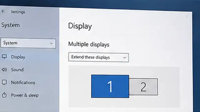 Person checking Windows external display output settings while a connected monitor is being detected.
