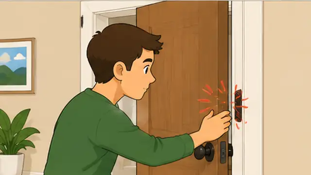 Person closing an interior door slowly and marking the exact spot where it rubs the frame.