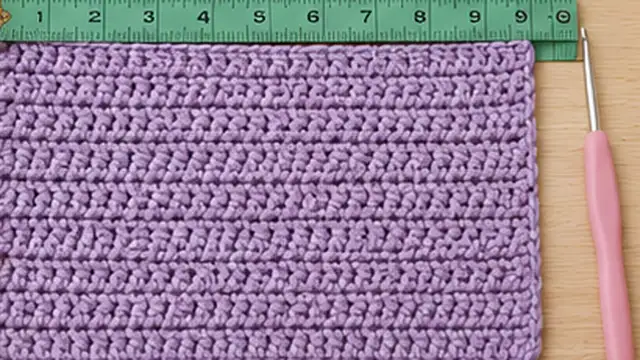 Person counting crochet stitches and placing markers at the first and last stitch of the row.