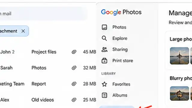Person emptying Gmail and Google Photos trash after checking unwanted items.