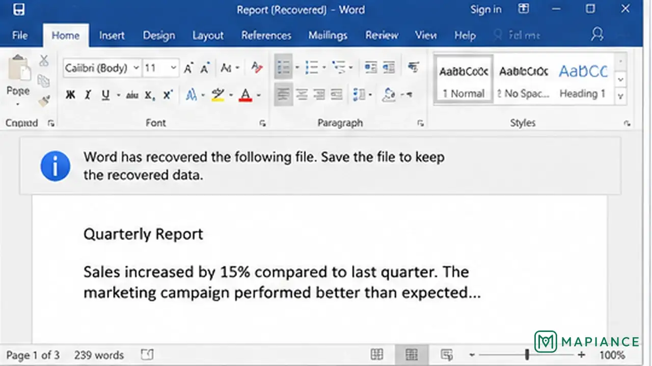 Person inserting content from a corrupted Word document into a new blank document to recover usable text.