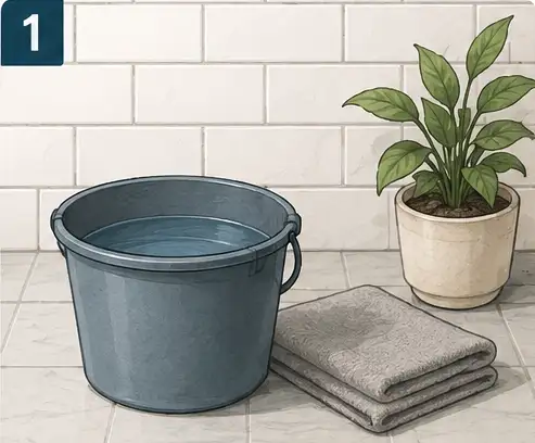 Person inspecting tile and grout and choosing a small hidden area for a cleaning test.