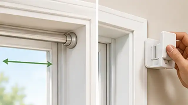 Person installing a no-drill curtain rod support evenly on both sides of a window.