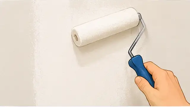 Person painting over a smooth primed drywall repair so it blends with the surrounding wall.