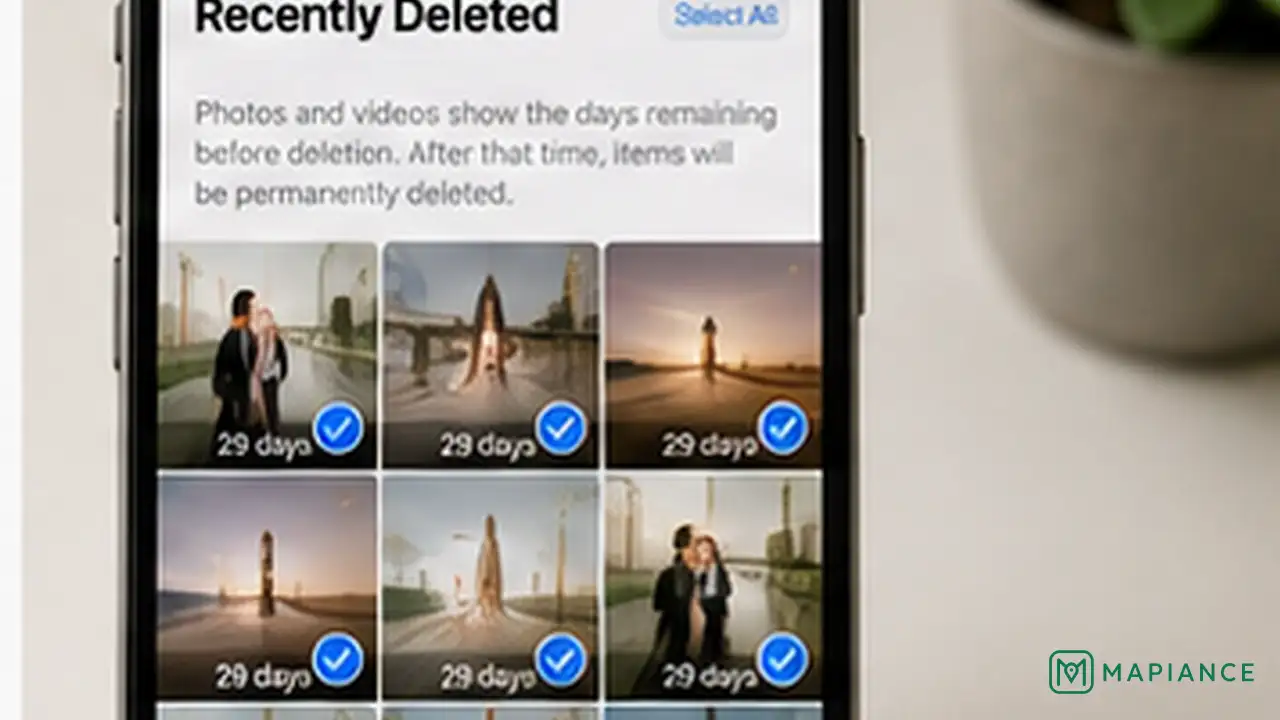 Person permanently deleting unwanted photos and videos from the iPhone Recently Deleted collection.