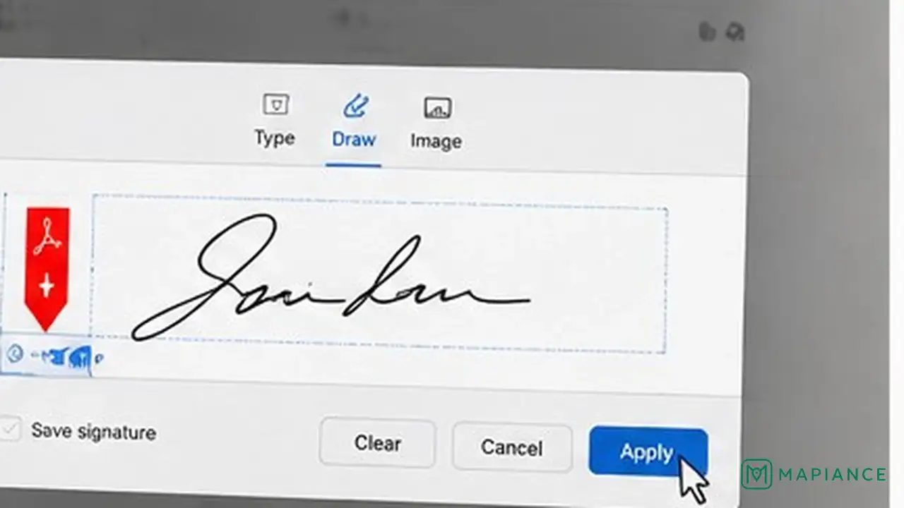 Person placing an electronic signature on the signature line of a PDF form.