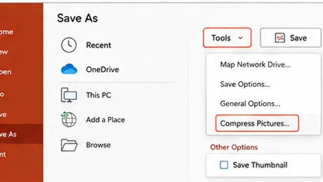 Person reducing embedded font data in a PowerPoint presentation to make the file smaller.