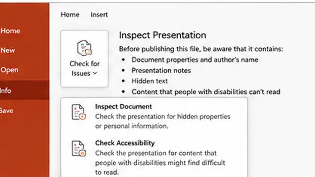 Person reducing stored image-editing data and picture resolution in a PowerPoint presentation.
