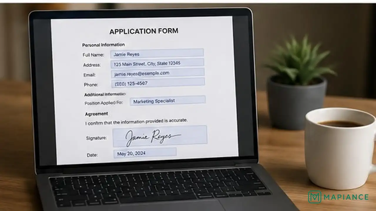 Person reopening a signed PDF form to verify that all entries were saved.