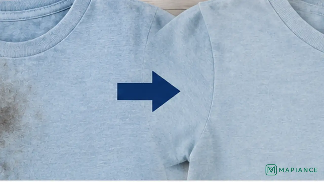 Person repeating the stain treatment on a faint remaining oil mark before drying the garment with heat.