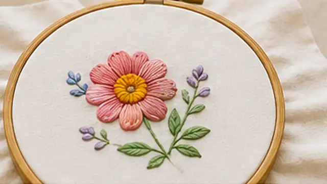 Person restitching embroidery with relaxed thread tension so the fabric stays smooth around the design.