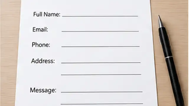 Person reviewing a PDF layout with labels and blank areas ready for interactive form fields.