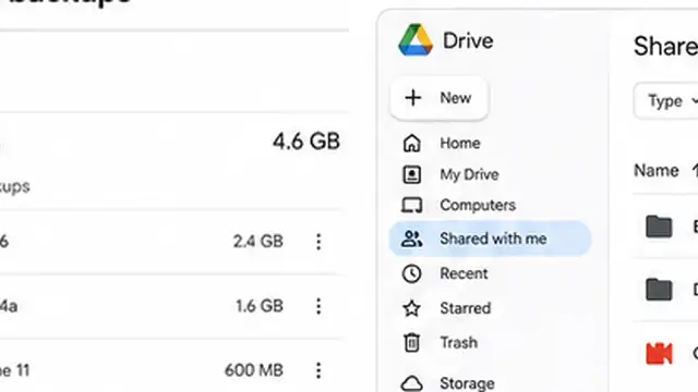Person reviewing backups and owned file copies that can use Google storage outside the main Drive list.