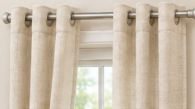 Person testing newly hung curtains to make sure the no-drill rod stays secure and level.