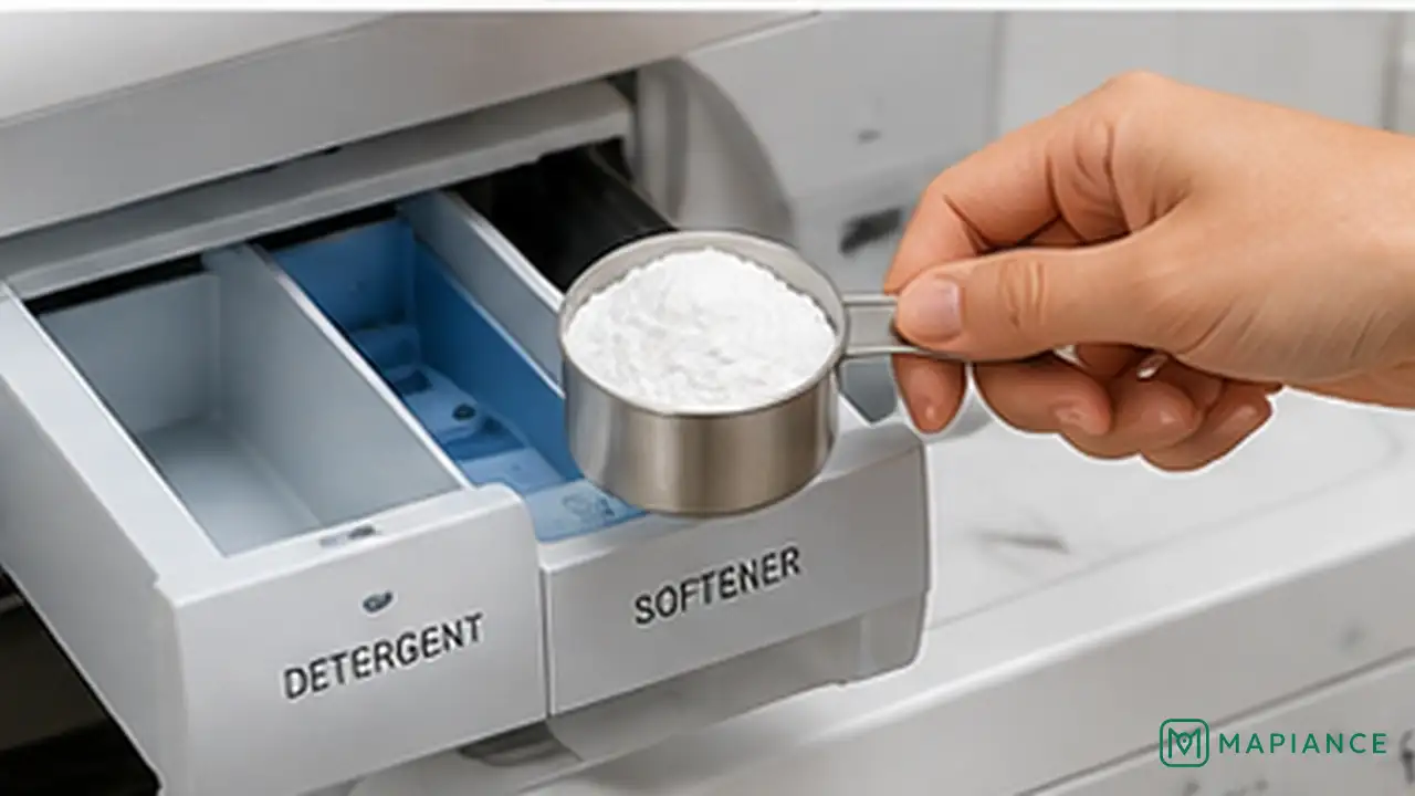 Person treating towels with oxygen-based laundry bleach to remove a stubborn mildew odor.