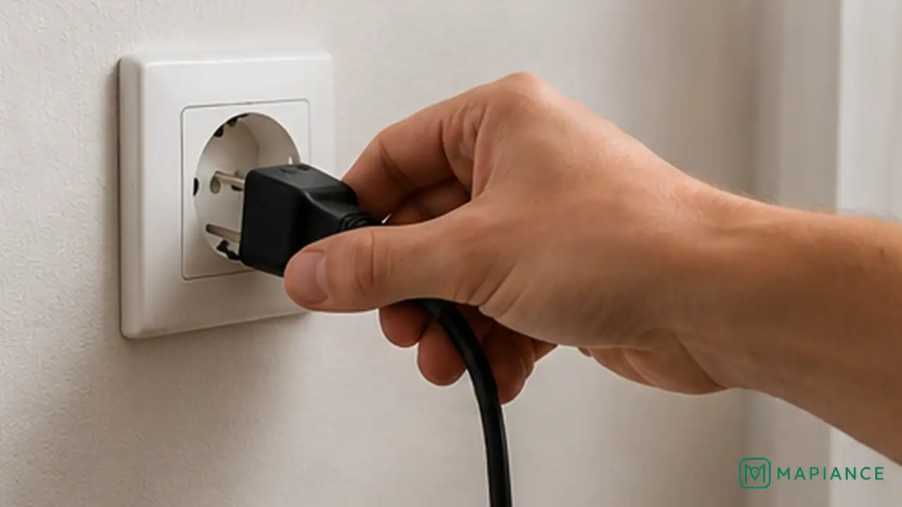 Person unplugging a TV from the wall for a safe power cycle before testing the picture again.