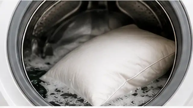Person using an extra rinse cycle to remove detergent residue from a cleaned pillow.