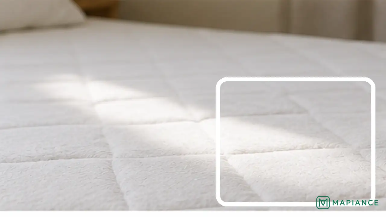 Person vacuuming baking soda from a fully dry mattress after the urine stain treatment.