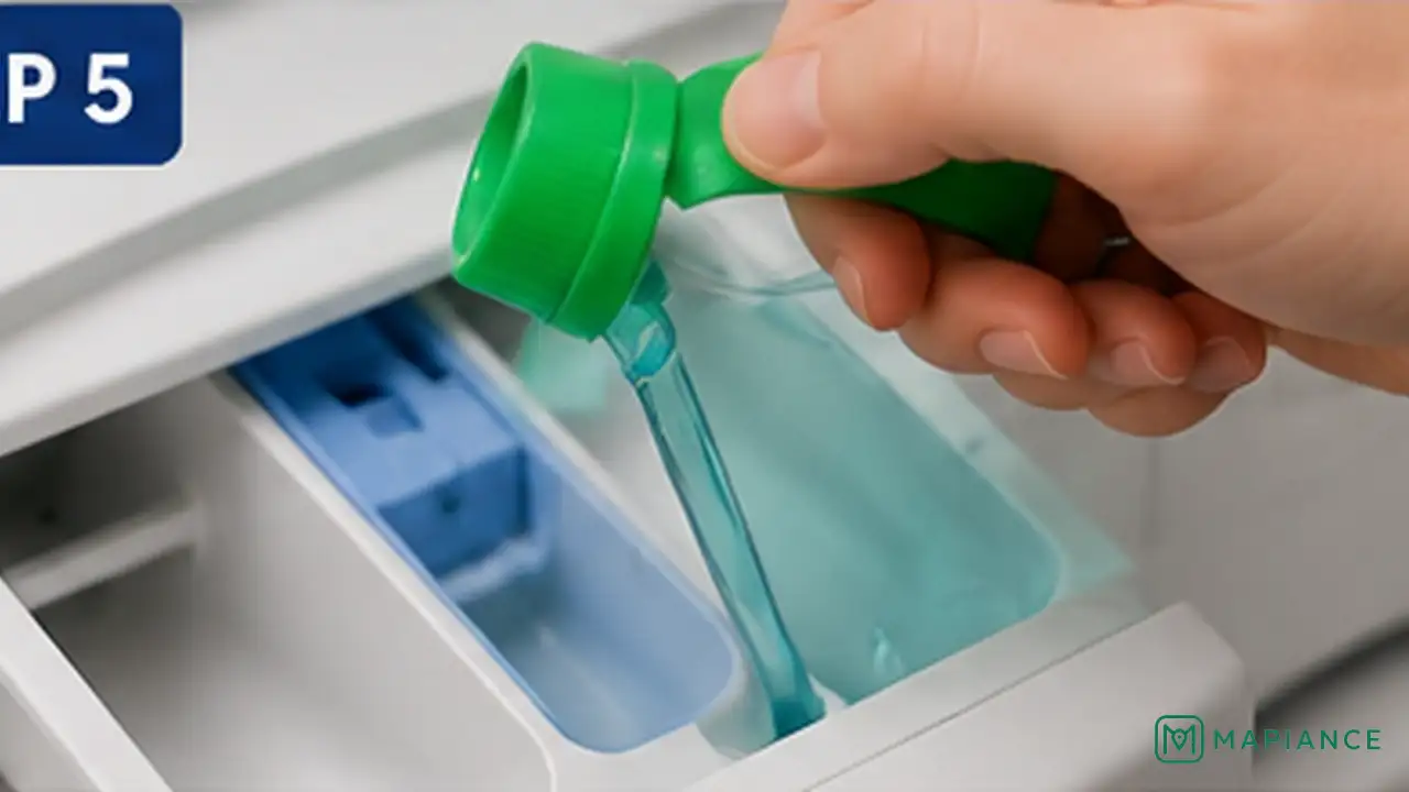 Person washing an oil-stained garment with detergent using the warmest water temperature allowed by the care label.