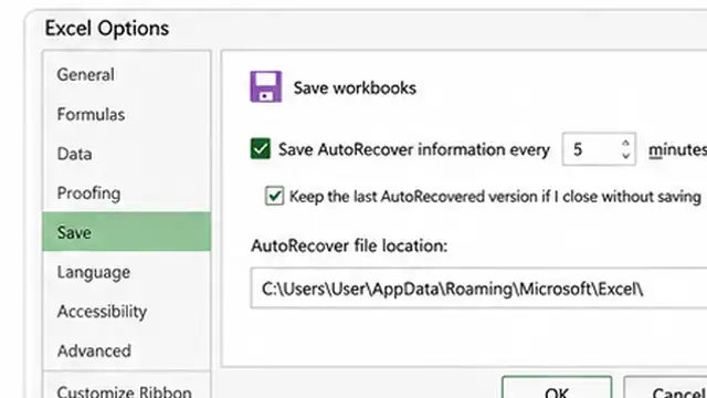 Person working on an Excel workbook saved to the cloud with automatic saving enabled.