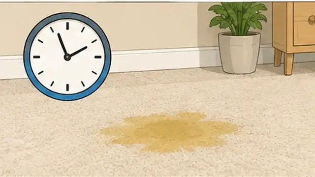 Pet owner keeping a pet away while the enzyme cleaner works on the treated carpet area.