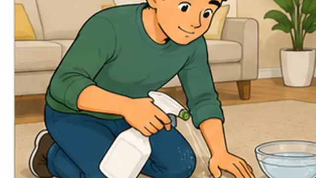 Pet owner testing a carpet-safe cleaner on a small hidden area before treating the urine spot.