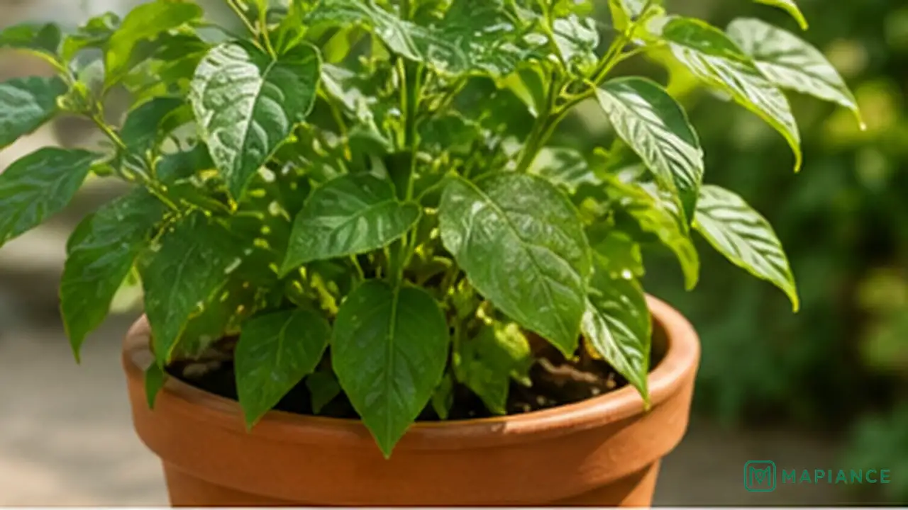 Potted plants spaced farther apart in bright light to improve airflow around the leaves.